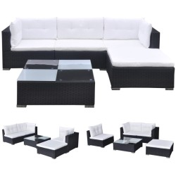 Salon de jardin 5 pcs avec coussins résine tressée noir 524391524391