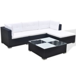 Salon de jardin 5 pcs avec coussins résine tressée noir 524391524391