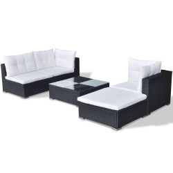 Salon de jardin 5 pcs avec coussins résine tressée noir 524391524391