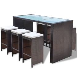 Ensemble de bar de jardin 7 pcs coussins Résine tressée Marron 524392524392