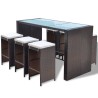 Ensemble de bar de jardin 7 pcs coussins Résine tressée Marron 524392524392