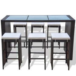 Ensemble de bar de jardin 7 pcs coussins Résine tressée Marron 524392524392