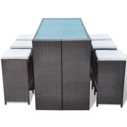 Ensemble de bar de jardin 7 pcs coussins Résine tressée Marron 524392524392
