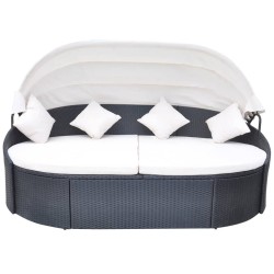 Chaise longue de jardin avec auvent Résine tressée Noir 524452524452