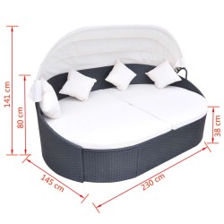 Chaise longue de jardin avec auvent Résine tressée Noir 524452524452