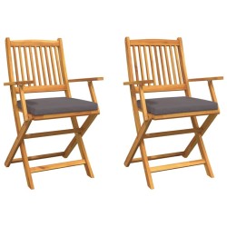 Chaise pliante avec coussin 2 pcs Marron Bois d'acacia massif 524528524528