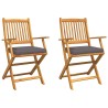 Chaise pliante avec coussin 2 pcs Marron Bois d'acacia massif 524528524528