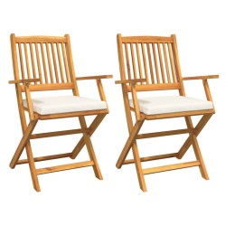 Chaise pliante avec coussin 2 pcs Marron Bois d'acacia massif 524529524529