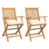 Chaise pliante avec coussin 2 pcs Marron Bois d'acacia massif 524529524529