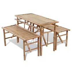 Table de brasserie avec 2 bancs 100 cm Bambou 524879524879