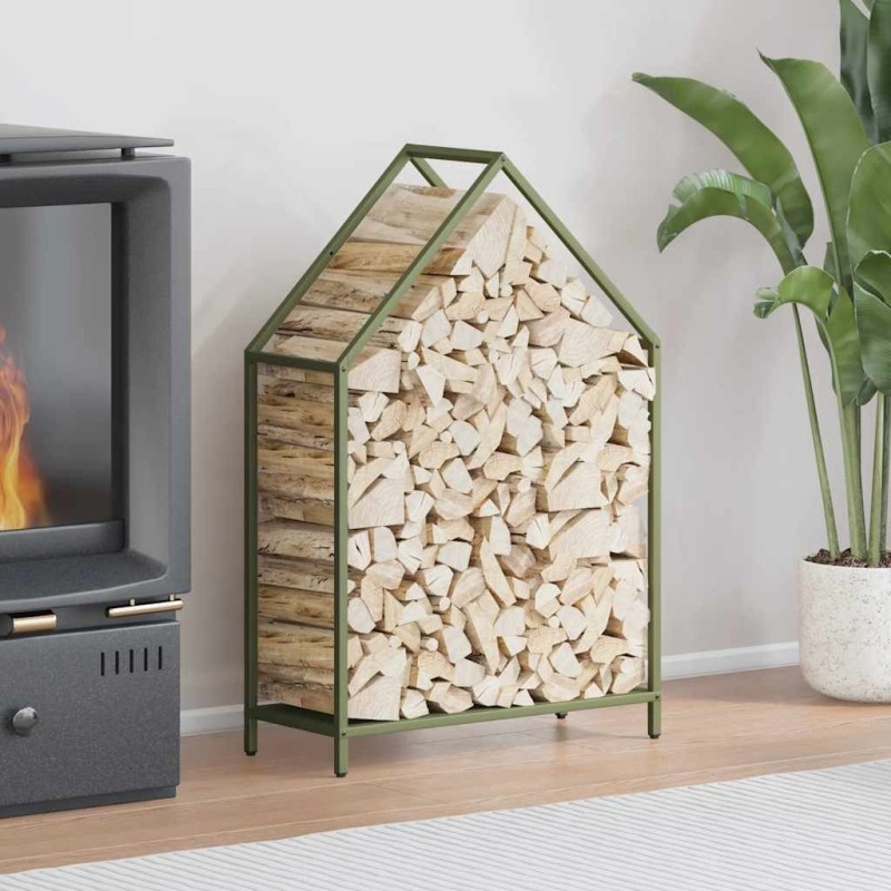 Portant de bois chauffage vert olive 60x25x90 cm 525093525093