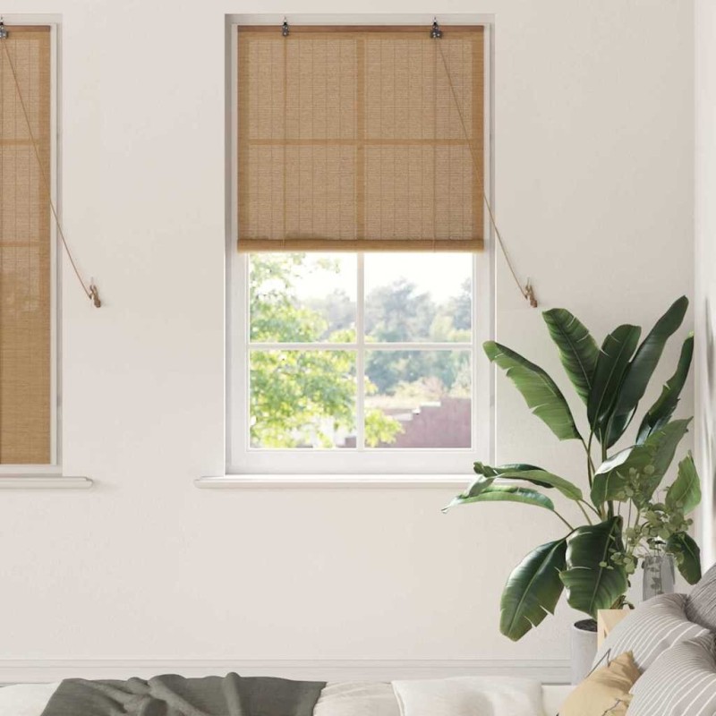 Store enrouleur avec des rideaux Marron 80 x 160 cm Bambou 525116525116