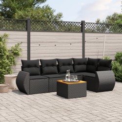Salon de jardin 6 pcs avec coussins noir résine tressée 525213525213