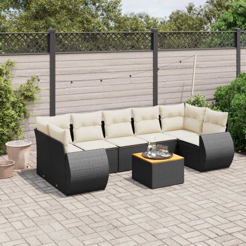 Salon de jardin 8 pcs avec coussins noir résine tressée 525216525216