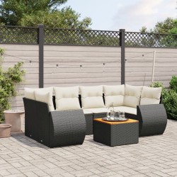 Salon de jardin 7 pcs avec coussins noir résine tressée 525217525217