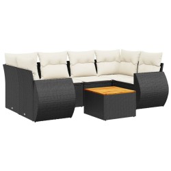 Salon de jardin 7 pcs avec coussins noir résine tressée 525217525217