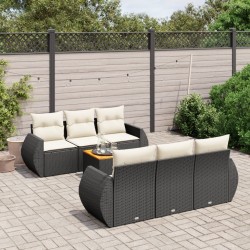 Salon de jardin 7 pcs avec coussins noir résine tressée 525218525218