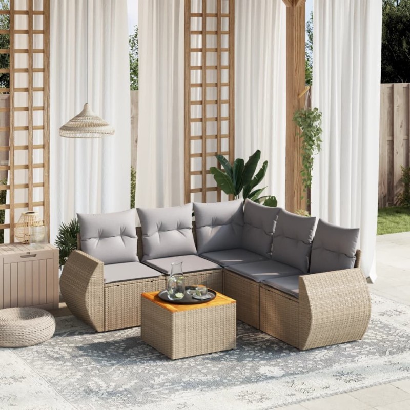 Salon de jardin avec coussins 6 pcs beige résine tressée 525222525222