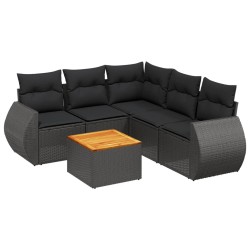 Salon de jardin 6 pcs avec coussins noir résine tressée 525241525241