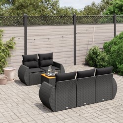 Salon de jardin 6 pcs avec coussins noir résine tressée 525243525243
