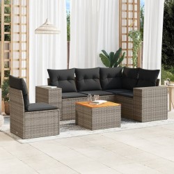 Salon de jardin 6 pcs avec coussins gris résine tressée 525245525245