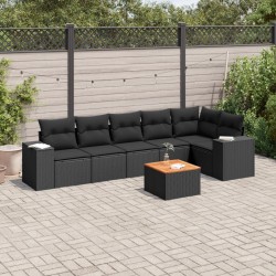 Salon de jardin 7 pcs avec coussins noir résine tressée 525246525246