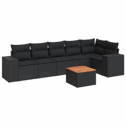Salon de jardin 7 pcs avec coussins noir résine tressée 525246525246
