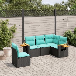 Salon de jardin 5 pcs avec coussins noir résine tressée 525247525247