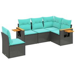 Salon de jardin 5 pcs avec coussins noir résine tressée 525247525247