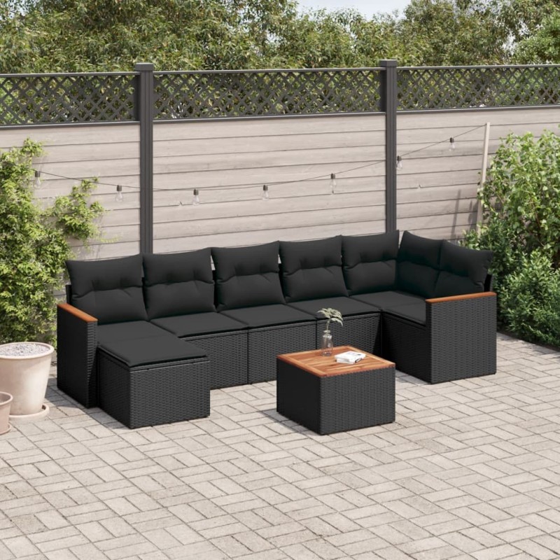 Salon de jardin 8 pcs avec coussins noir résine tressée 525248525248