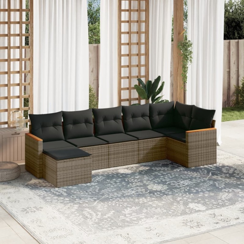 Salon de jardin avec coussins 7 pcs gris résine tressée 525249525249