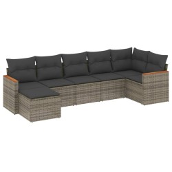 Salon de jardin avec coussins 7 pcs gris résine tressée 525249525249
