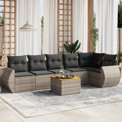 Salon de jardin avec coussins 7 pcs gris résine tressée 525250525250