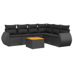 Salon de jardin 7 pcs avec coussins noir résine tressée 525251525251