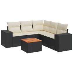 Salon de jardin 6 pcs avec coussins noir résine tressée 525252525252