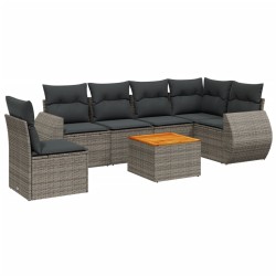 Salon de jardin avec coussins 7 pcs gris résine tressée 525253525253