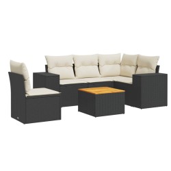 Salon de jardin 6 pcs avec coussins noir résine tressée 525254525254