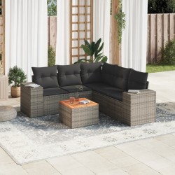 Salon de jardin 6 pcs avec coussins gris résine tressée 525255525255