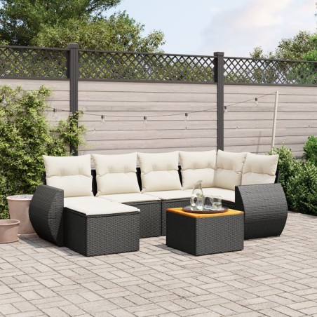 Salon de jardin 7 pcs avec coussins noir résine tressée 525256525256