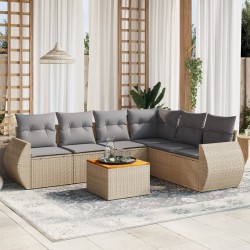 Salon de jardin avec coussins 7 pcs beige résine tressée 525257525257