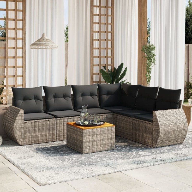 Salon de jardin avec coussins 7 pcs gris résine tressée 525261525261
