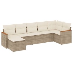 Salon de jardin avec coussins 7 pcs beige résine tressée 525262525262