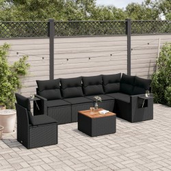Salon de jardin 7 pcs avec coussins noir résine tressée 525264525264