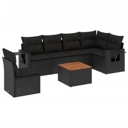 Salon de jardin 7 pcs avec coussins noir résine tressée 525264525264
