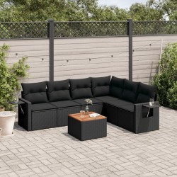 Salon de jardin 7 pcs avec coussins noir résine tressée 525267525267