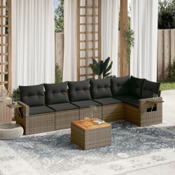 Salon de jardin avec coussins 7 pcs gris résine tressée 525268525268