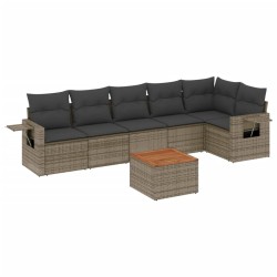 Salon de jardin avec coussins 7 pcs gris résine tressée 525268525268