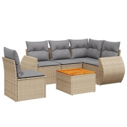 Salon de jardin avec coussins 6 pcs beige résine tressée 525272525272