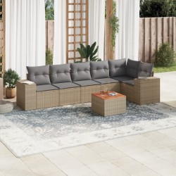 Salon de jardin avec coussins 7 pcs beige résine tressée 525279525279