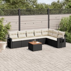 Salon de jardin 8 pcs avec coussins noir résine tressée 525281525281